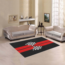 Checkered Flags, Race Car Stripe Black and Red Area Rug 5'3''x4'