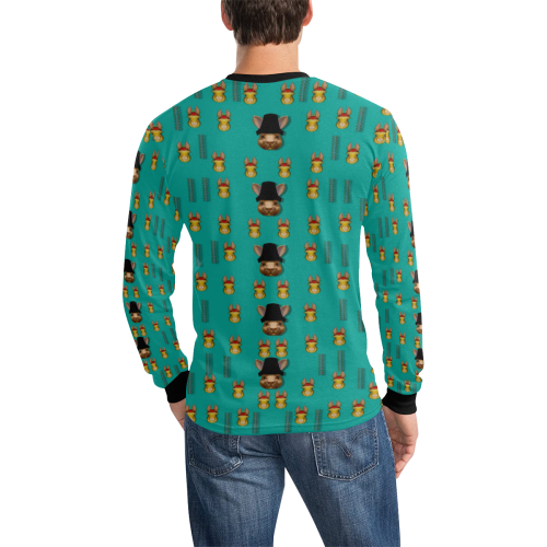 Happy rabbits in the green free grass Men's All Over Print Long Sleeve T-shirt (Model T51)