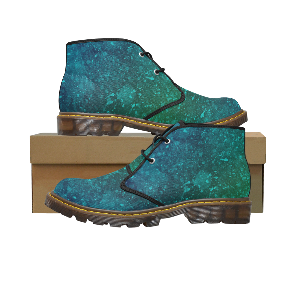 Blue and Green Abstract Men's Canvas Chukka Boots (Model 2402-1)