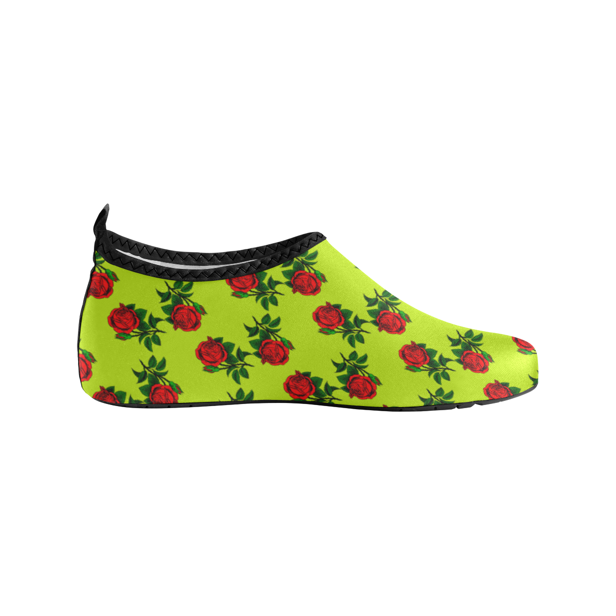 red roses lime green Women's Slip-On Water Shoes (Model 056)