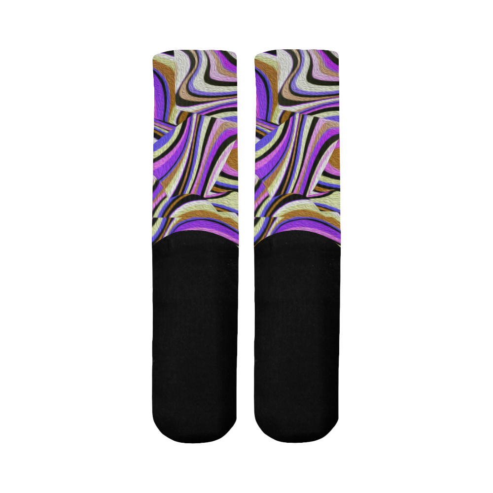 Groovy Retro Renewal - Purple Waves Mid-Calf Socks (Black Sole)