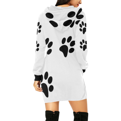 Cat Paw All Over Print Hoodie Mini Dress (Model H27)