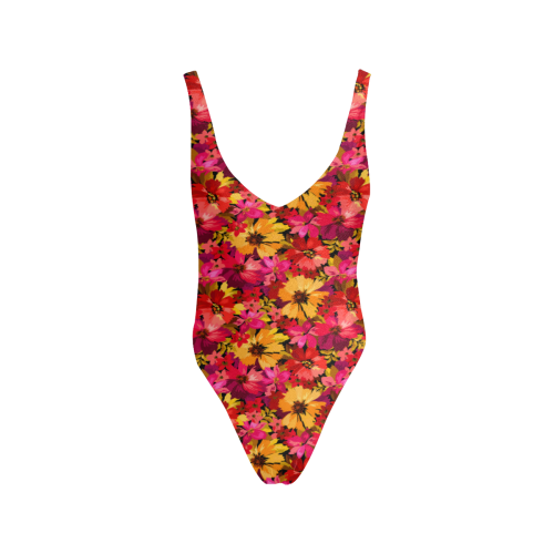 Flower Pattern Sexy Low Back One-Piece Swimsuit (Model S09)