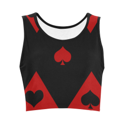 Las Vegas Black Red Play Card Shapes Women's Crop Top (Model T42)