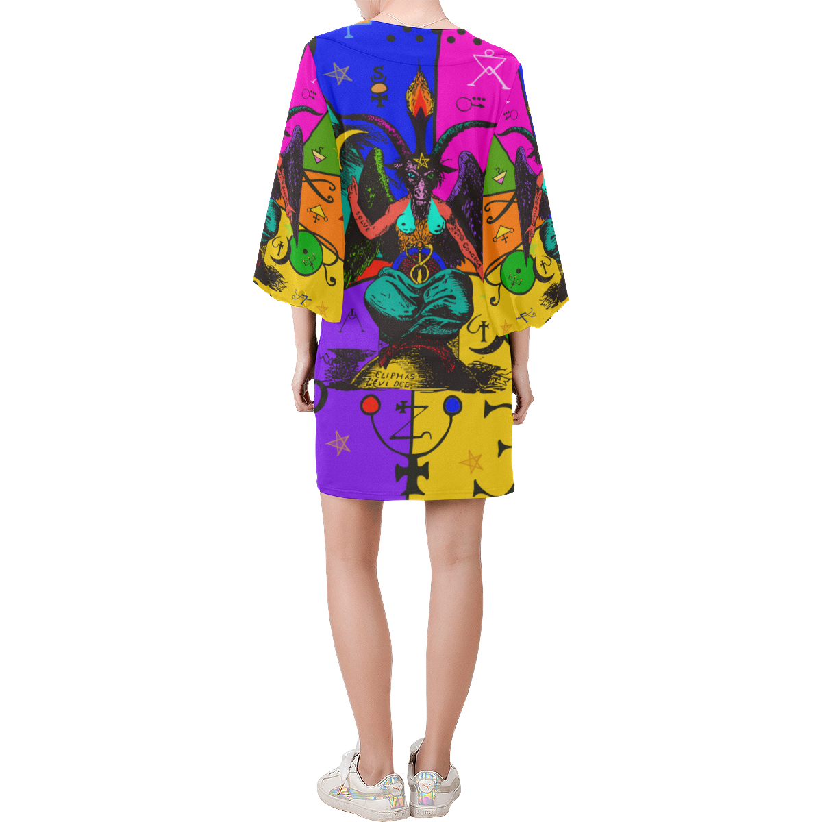 Awesome Baphomet Popart Bell Sleeve Dress (Model D52)