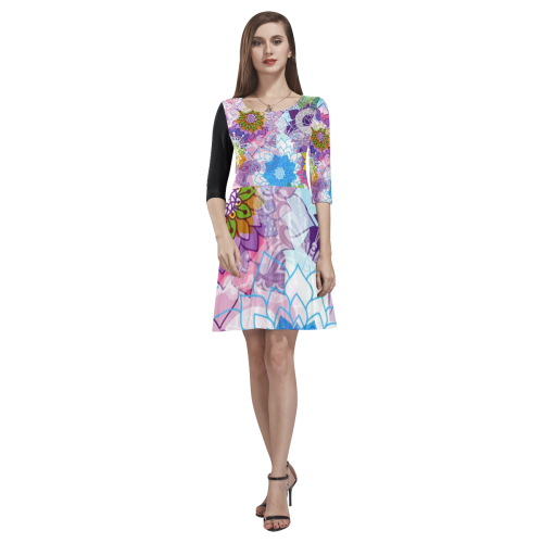 Colorful Butterflies and Flowers Tethys Half-Sleeve Skater Dress(Model D20)
