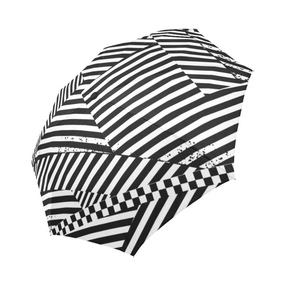 Black White Stripes and Checkerboard Auto-Foldable Umbrella (Model U04)