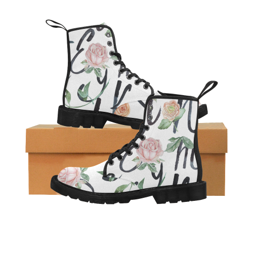 Floral Caligraphy Martin Boots for Women (Black) (Model 1203H)