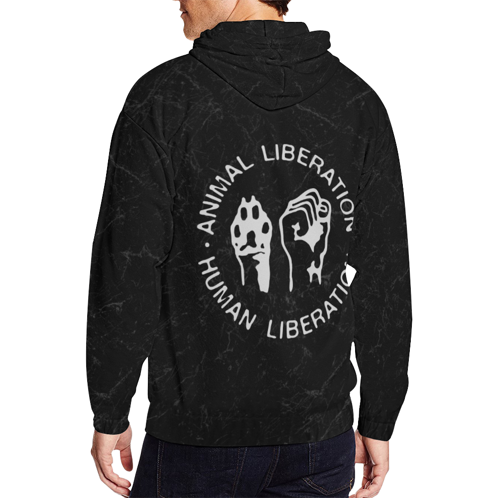 Animal Liberation, Human Liberation All Over Print Full Zip Hoodie for Men/Large Size (Model H14)