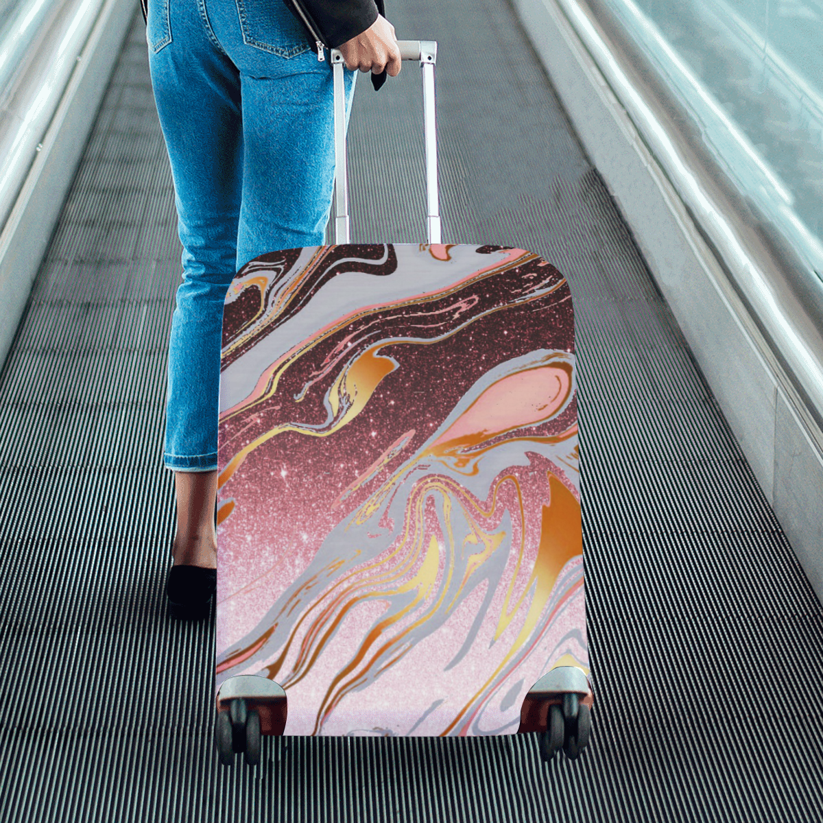 rose gold Glitter gradient marble Luggage Cover/Medium 22"-25"