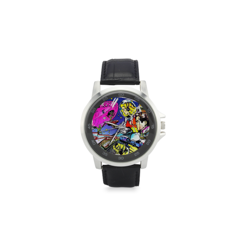 Battle in Space 2 Unisex Stainless Steel Leather Strap Watch(Model 202)