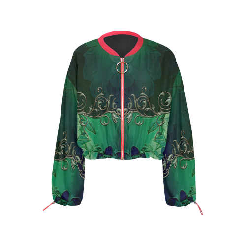 Green floral design Cropped Chiffon Jacket for Women (Model H30)