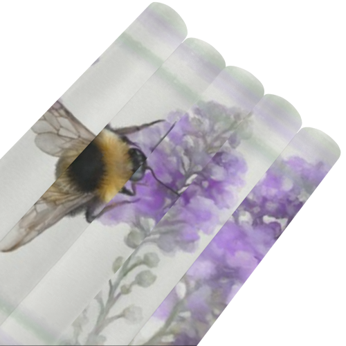 Bumblebee, purple, violet floral watercolor Gift Wrapping Paper 58"x 23" (5 Rolls)