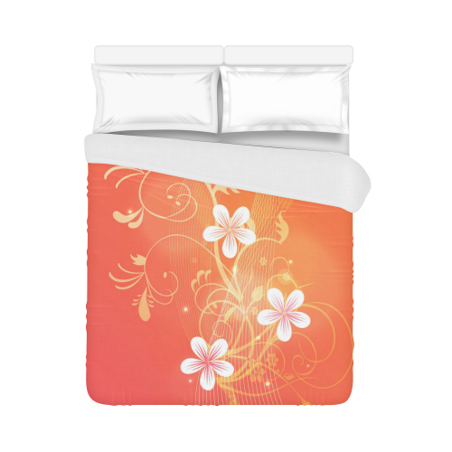 Florals and Flourishes on Gradient Orange Duvet Cover 86"x70" ( All-over-print)