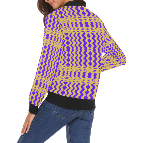 Purple Yellow Modern  Waves Lines All Over Print Bomber Jacket for Women (Model H19)