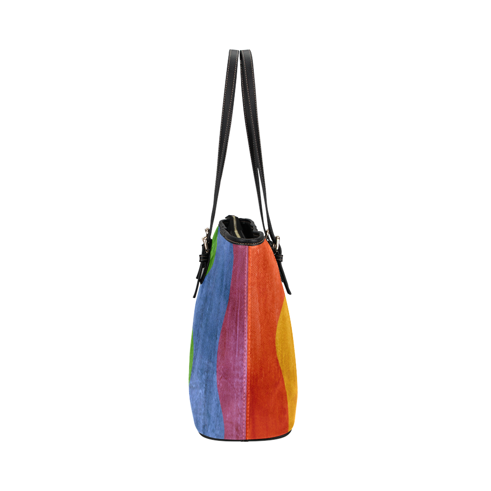 Gay Pride - Rainbow Flag Waves Stripes 3 Leather Tote Bag/Large (Model 1651)