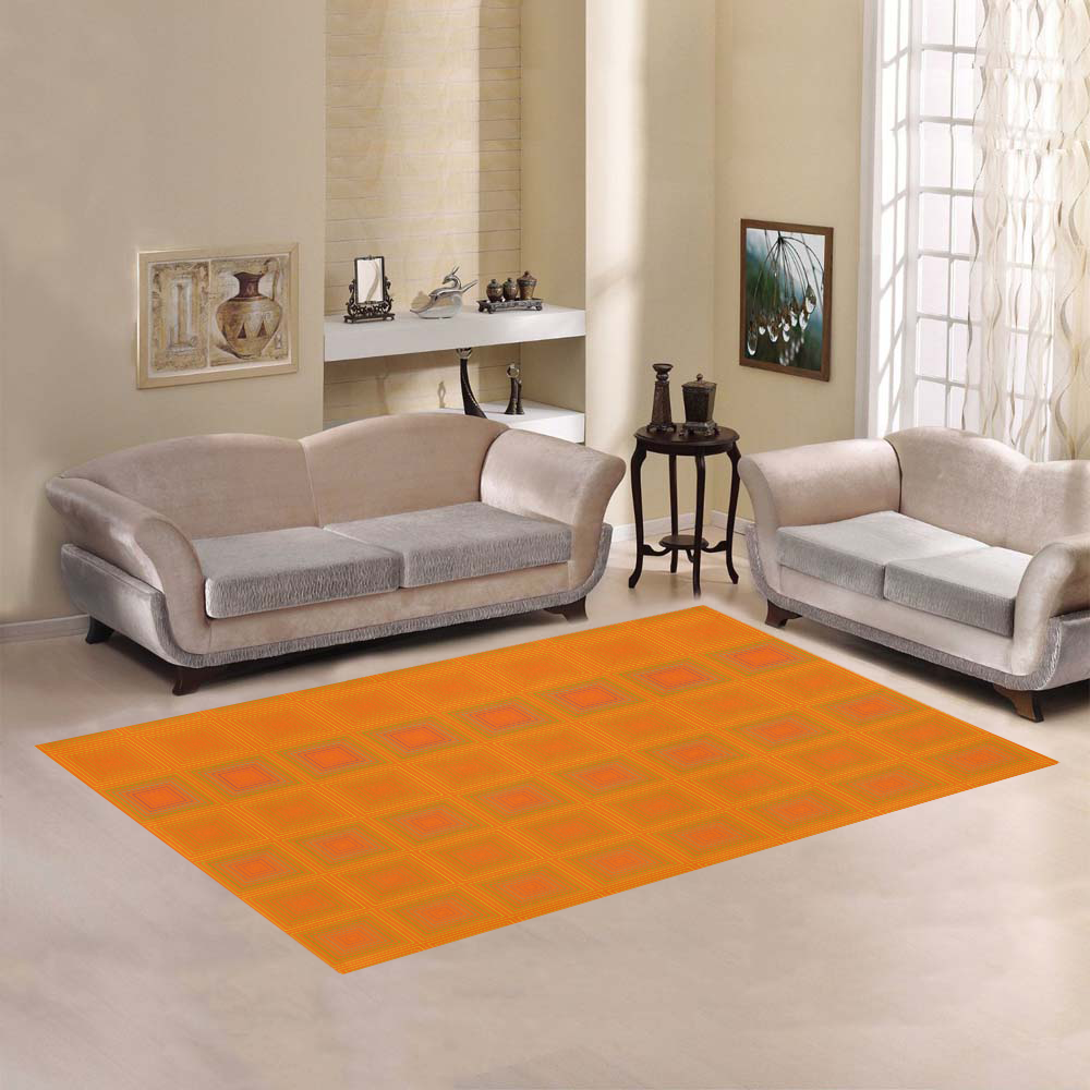 Orange reddish multicolored multiple squares Area Rug7'x5'