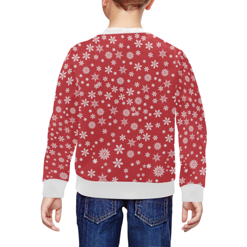 Christmas  White Snowflakes on Red All Over Print Crewneck Sweatshirt for Kids (Model H29)