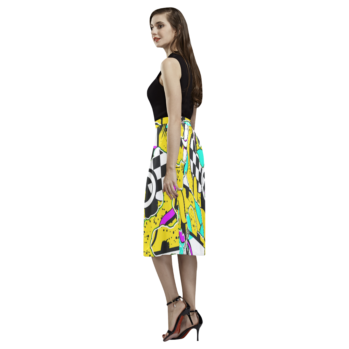Shapes on a yellow background Aoede Crepe Skirt (Model D16)
