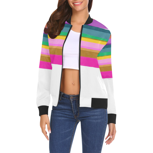 Jacket with DESIGN LINES All Over Print Bomber Jacket for Women (Model H19)