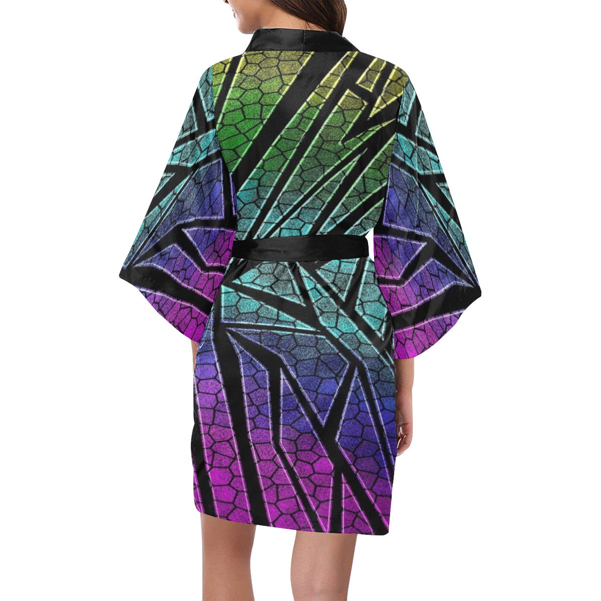 Neon Rainbow Cracked Mosaic Kimono Robe