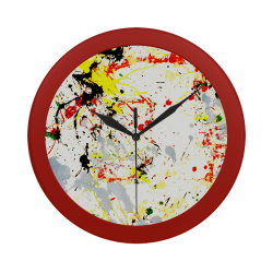 Black, Red, Yellow Paint Splatter Red Circular Plastic Wall clock