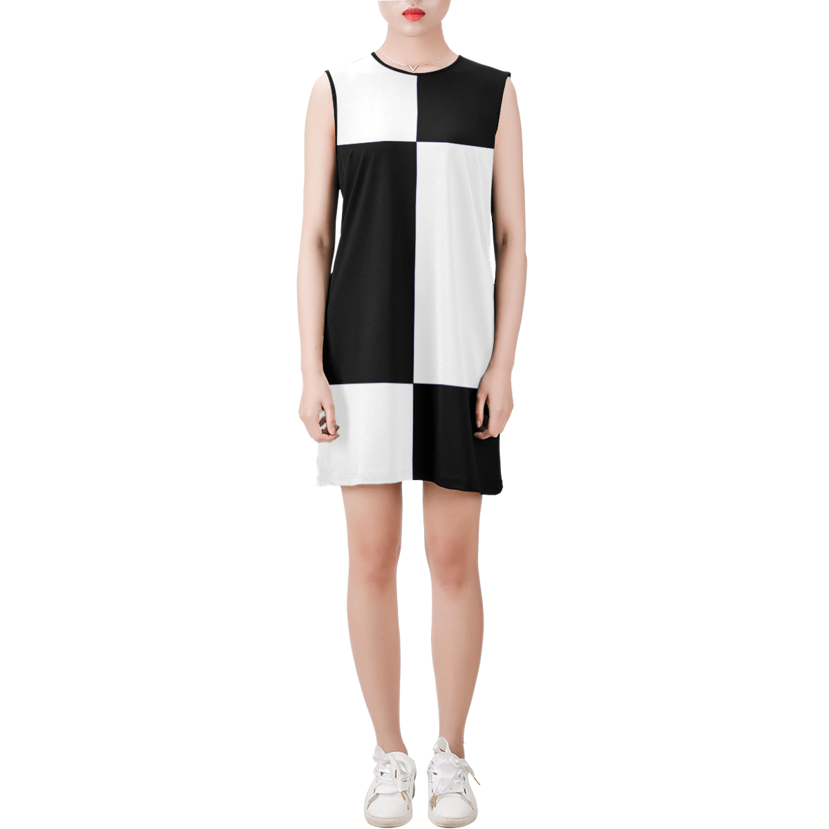 Sixties 2Tone Color Block by ArtformDesigns Sleeveless Round Neck Shift Dress (Model D51)