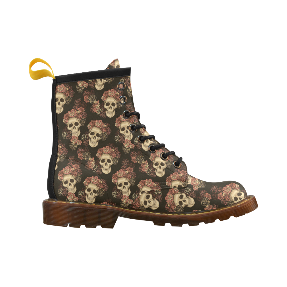 Skull and Rose Pattern High Grade PU Leather Martin Boots For Women Model 402H