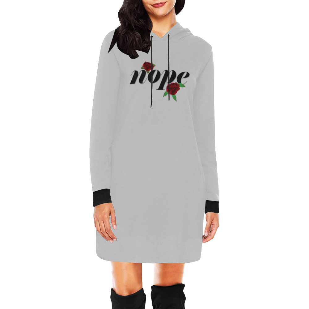 Nope in Grey All Over Print Hoodie Mini Dress (Model H27)