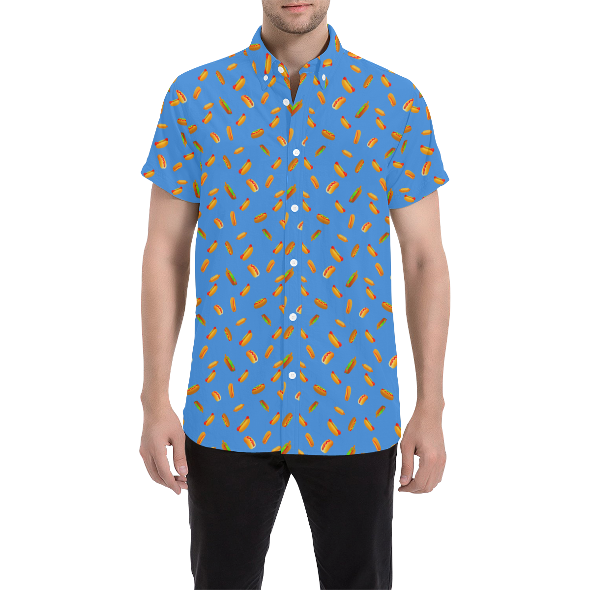 Hot Dog Pattern Men's All Over Print Short Sleeve Shirt (Model T53)