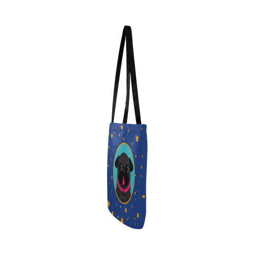 Black Pug in Turquoise and Lavender Circles Reusable Shopping Bag Model 1660 (Two sides)