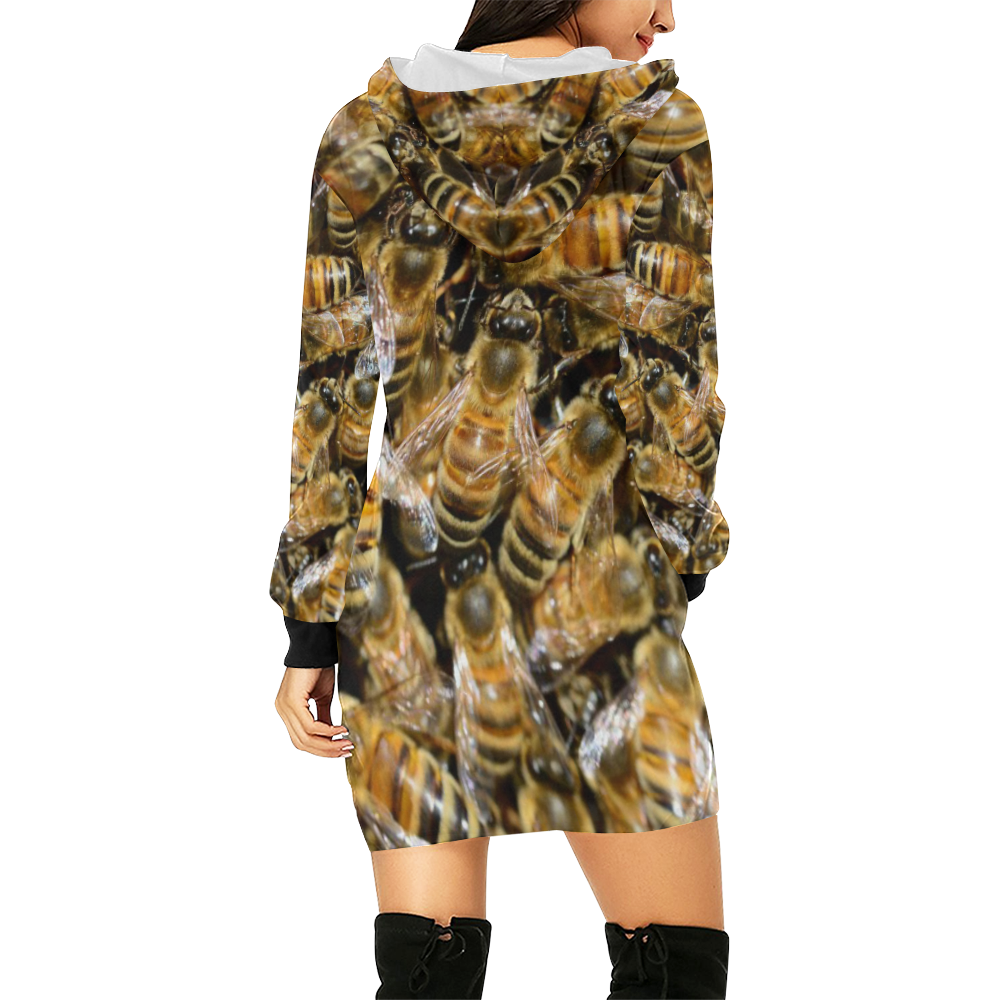 HONEY BEES All Over Print Hoodie Mini Dress (Model H27)