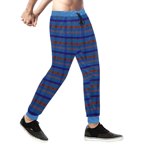 Royal Blue plaid style Men's All Over Print Sweatpants (Model L11)