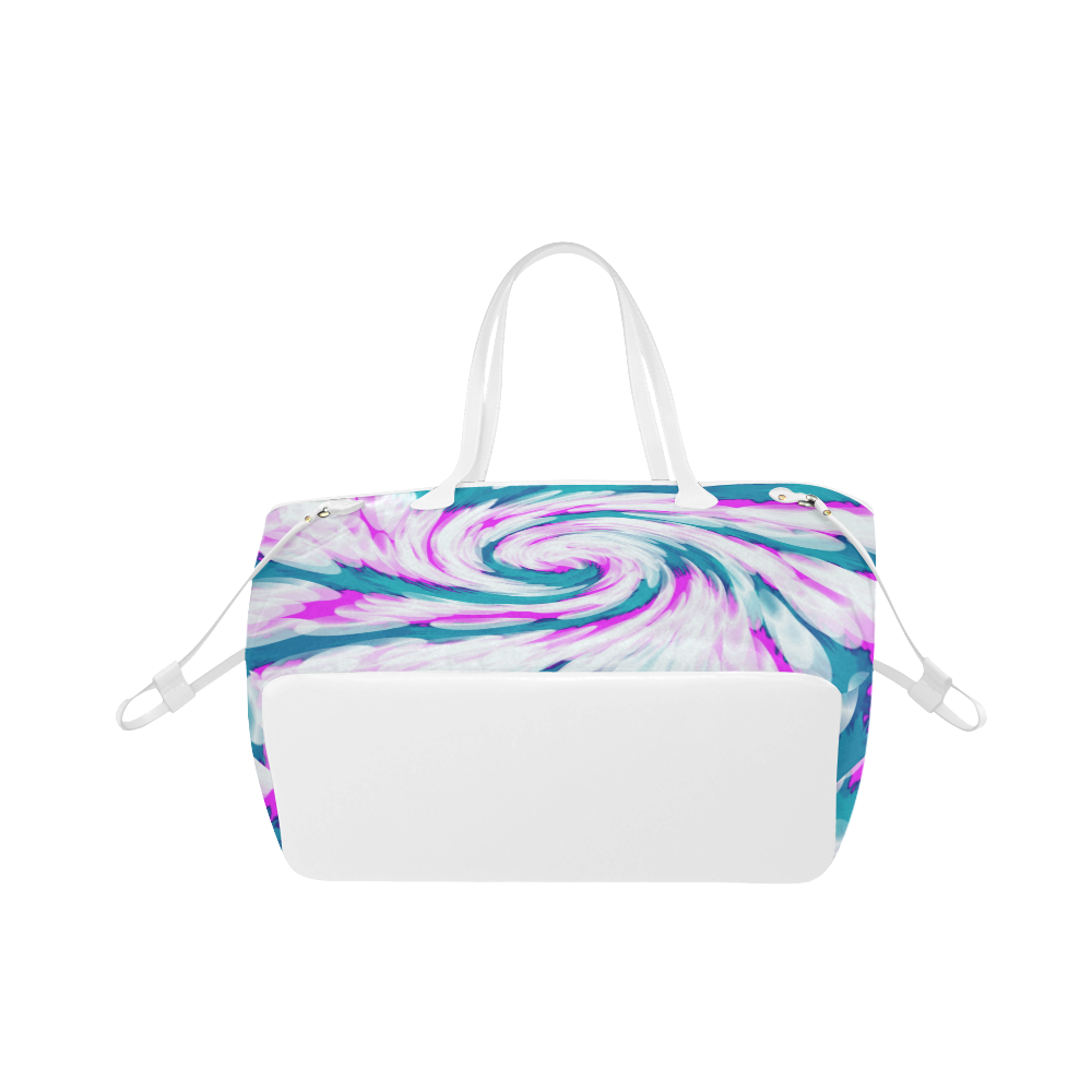 Turquoise Pink Tie Dye Swirl Abstract Clover Canvas Tote Bag (Model 1661)
