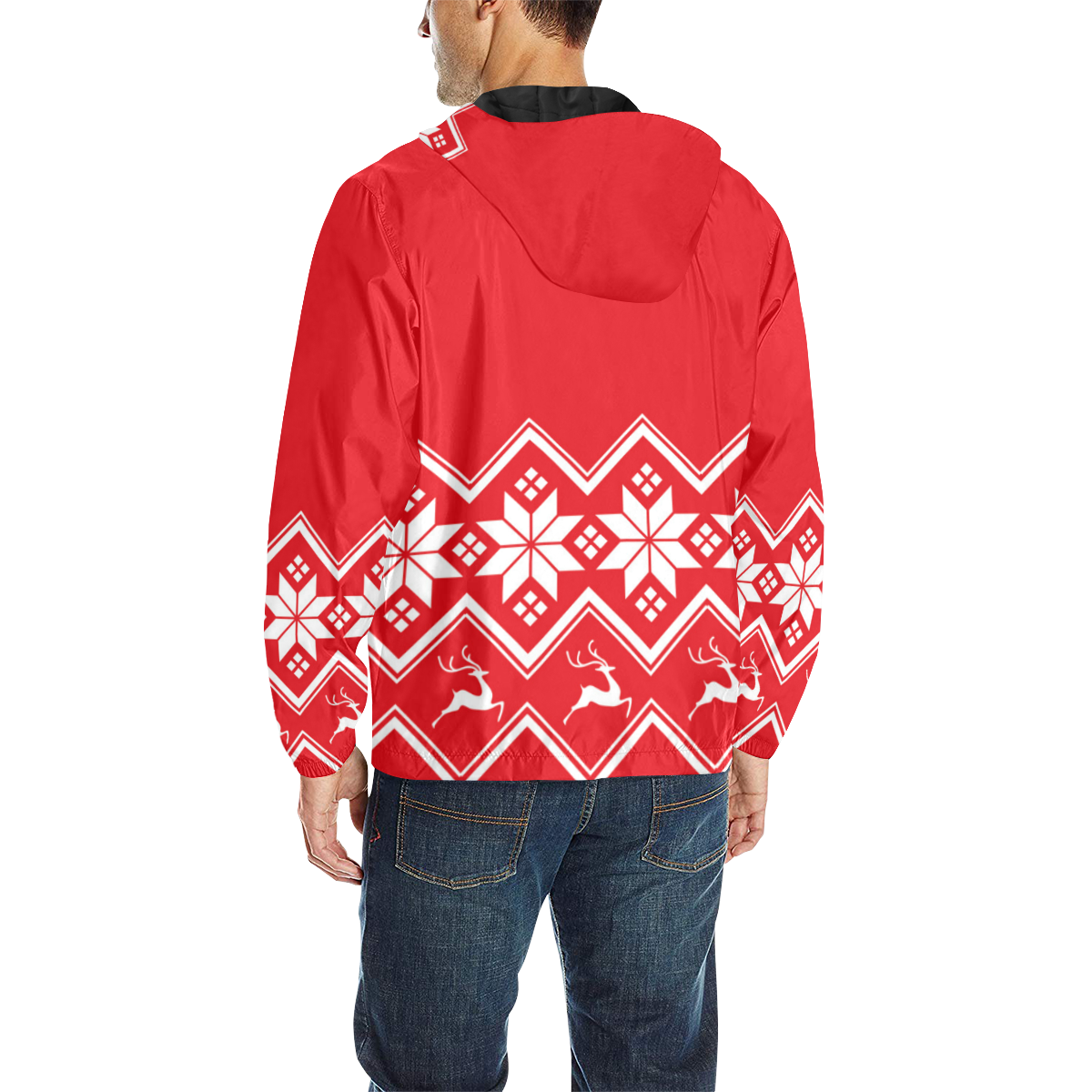 Christmas Reindeer Snowflake Red All Over Print Quilted Windbreaker for Men (Model H35)