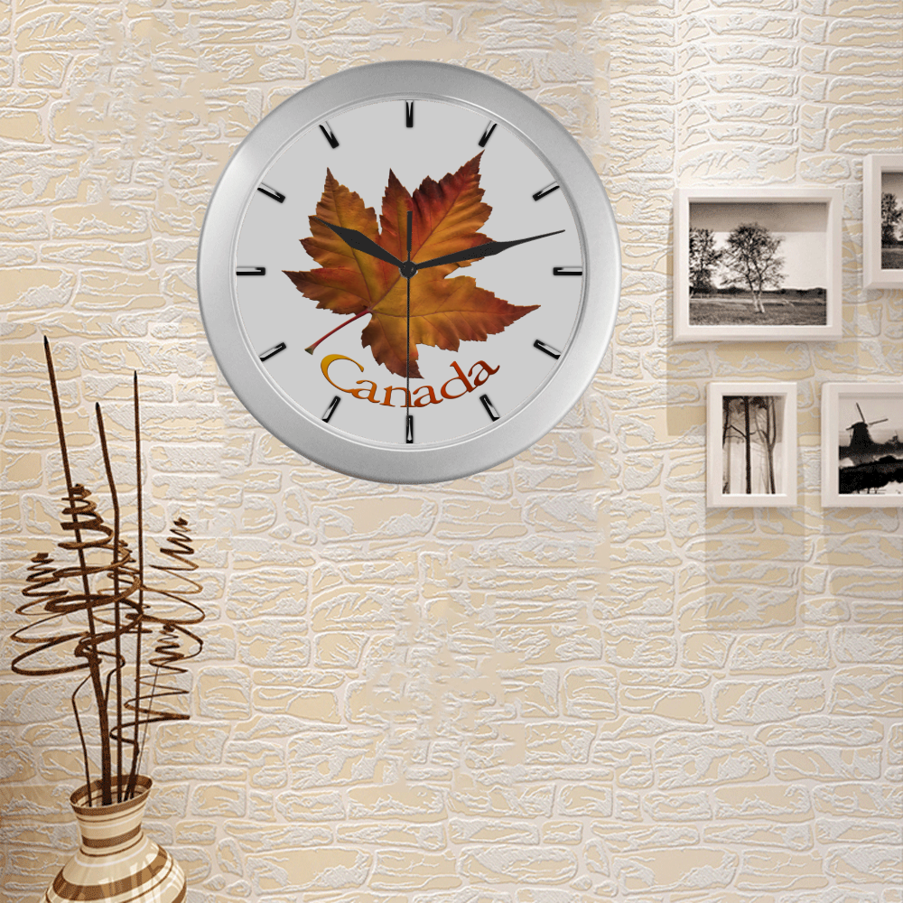 Canada Maple Leaf Clocks Autumn Canada Silver Color Wall Clock