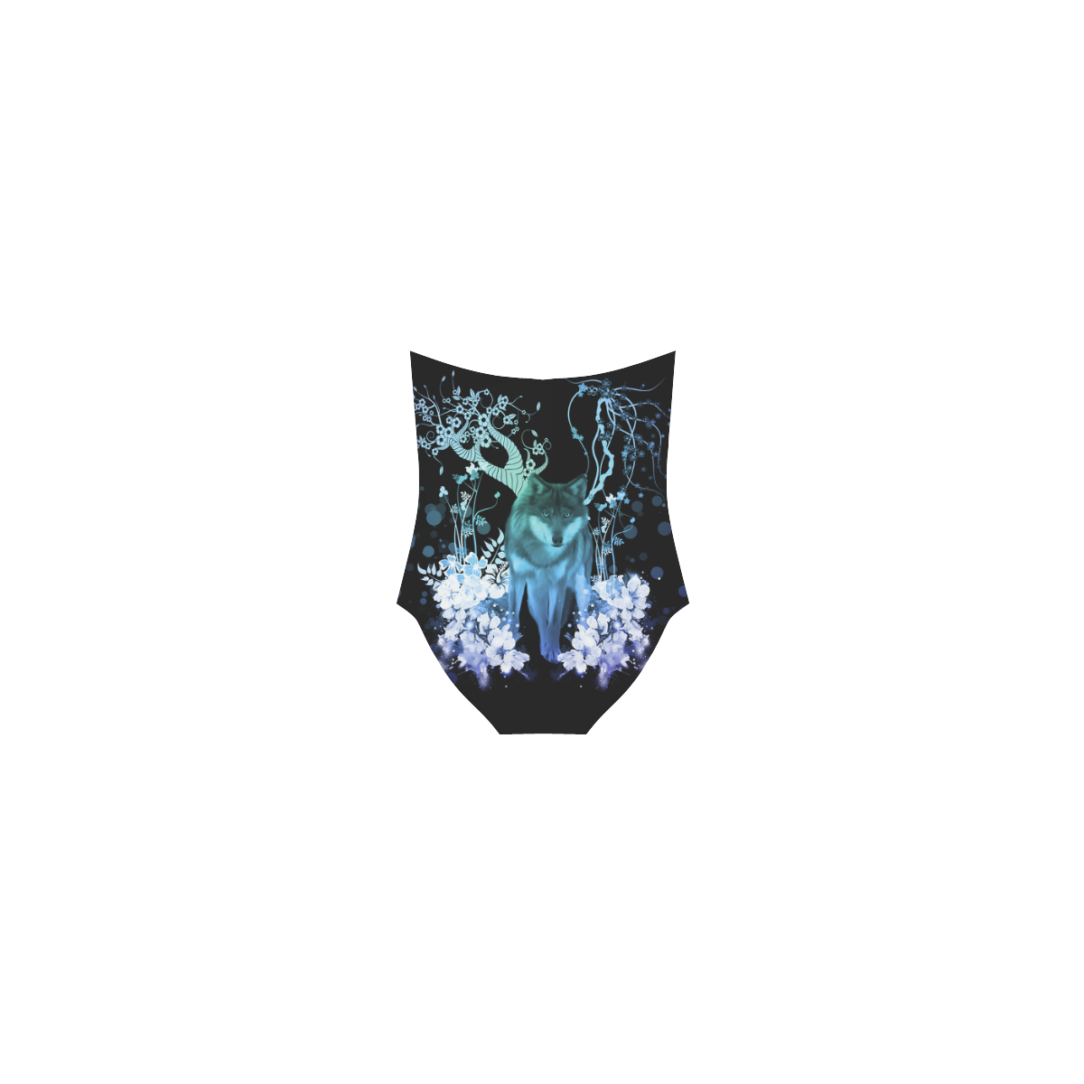 Awesome wolf with flowers Strap Swimsuit ( Model S05)