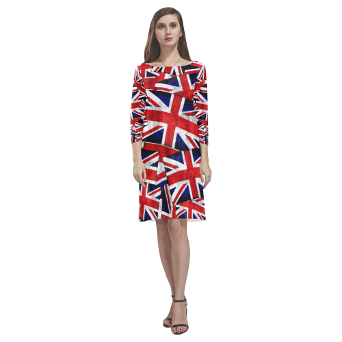 Union Jack British UK Flag Rhea Loose Round Neck Dress(Model D22)