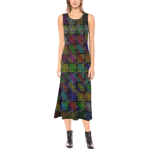 Ripped SpaceTime Stripes Collection Phaedra Sleeveless Open Fork Long Dress (Model D08)