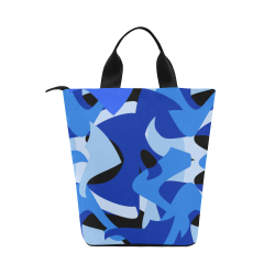 Camouflage Abstract Blue and Black Nylon Lunch Tote Bag (Model 1670)