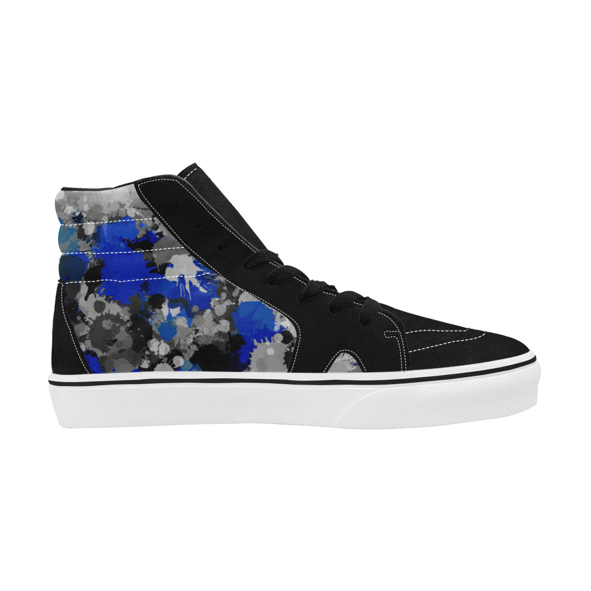 Blue and Grey Paint Splatter Men's High Top Skateboarding Shoes (Model E001-1)