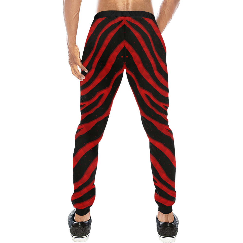 Ripped SpaceTime Stripes - Red Men's All Over Print Sweatpants (Model L11)