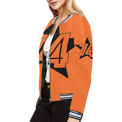 Dundealent 5 stars I Orange /Black R All Over Print Bomber Jacket for Women (Model H21)