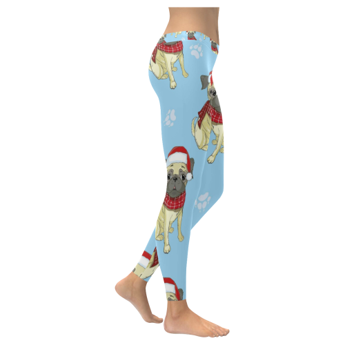 Pug In Santa Hat Pattern Women's Low Rise Leggings (Invisible Stitch) (Model L05)