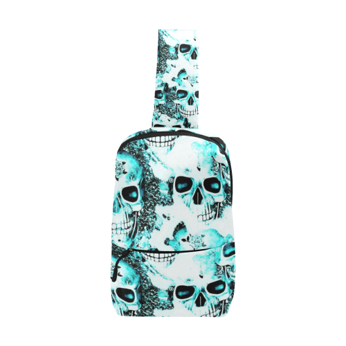 cloudy Skulls white aqua by JamColors Chest Bag (Model 1678)