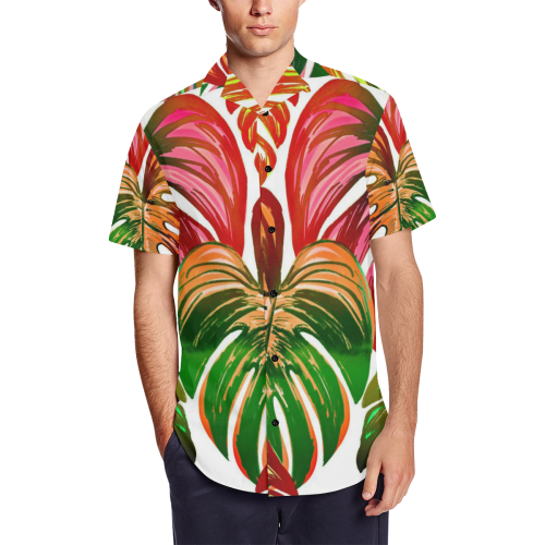 Pretty Leaves D by JamColors Men's Short Sleeve Shirt with Lapel Collar (Model T54)