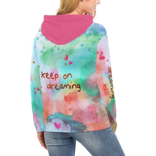 KEEP ON DREAMING - rainbow All Over Print Hoodie for Women (USA Size) (Model H13)