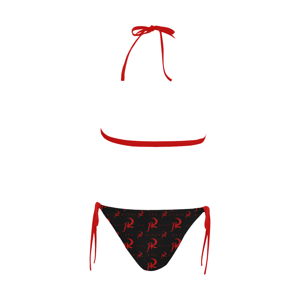 RED QUEEN RED & BLACK RED LINING Buckle Front Halter Bikini Swimsuit (Model S08)