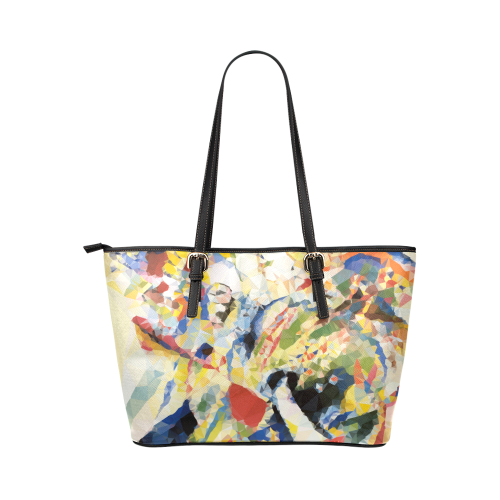 Abstract Geometric Triangles Red Blue Kandinsky Leather Tote Bag/Small (Model 1651)