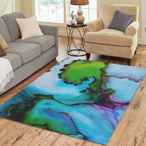 Blue green ink Area Rug7'x5'